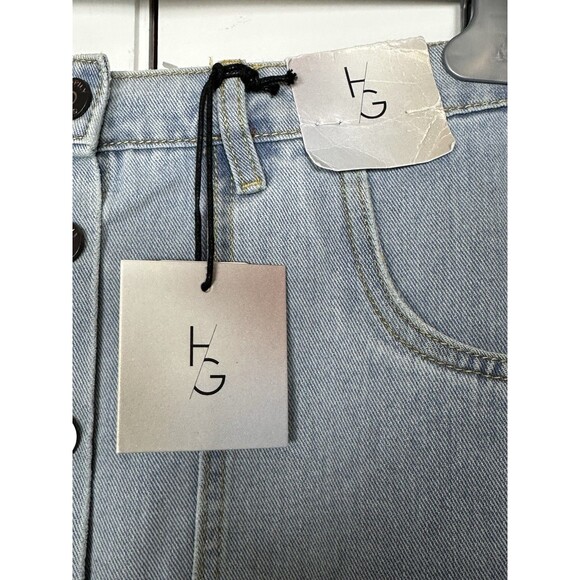 Happily Grey Jean Skirt Size 7 Full Button Front Woth Slipt Amd Pockets Blue NWT - Picture 4 of 7